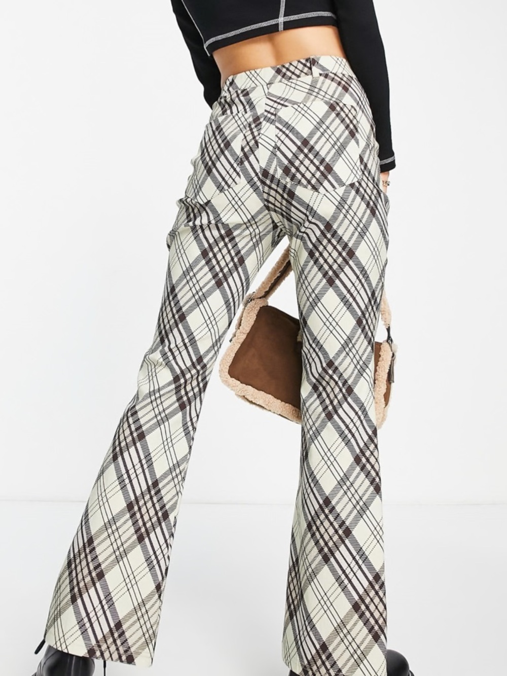 Topshop Highwaisted Bengaline Plaid Flare Pant
